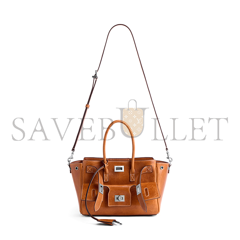 BALENCIAGA WOMEN'S BEL AIR CARRY ALL BAG MINI IN TAN COWBOY 8357322ABP72753 (23.5*17*8cm)